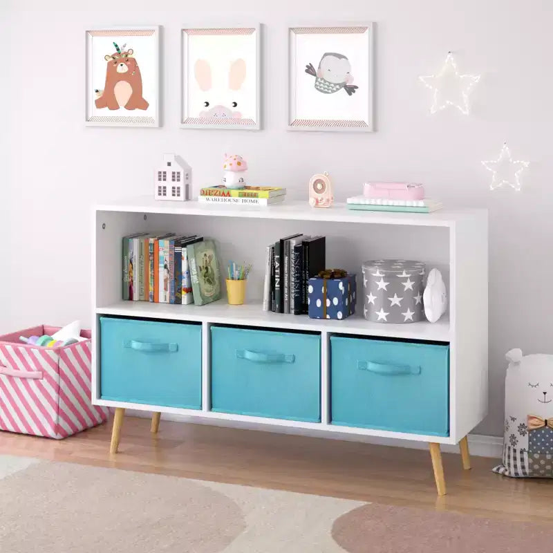 Libreria a 3 cassetti per bambini White & Blue con ripiano superiore