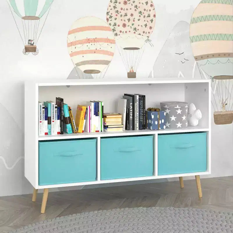 Libreria a 3 cassetti per bambini White & Blue con ripiano superiore