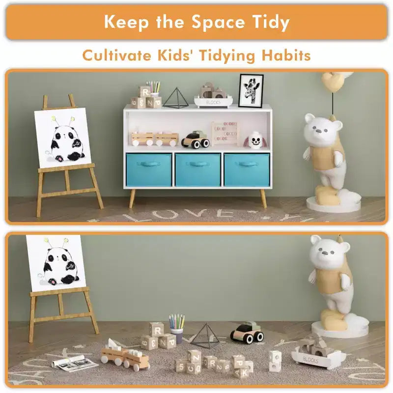 Libreria a 3 cassetti per bambini White & Blue con ripiano superiore