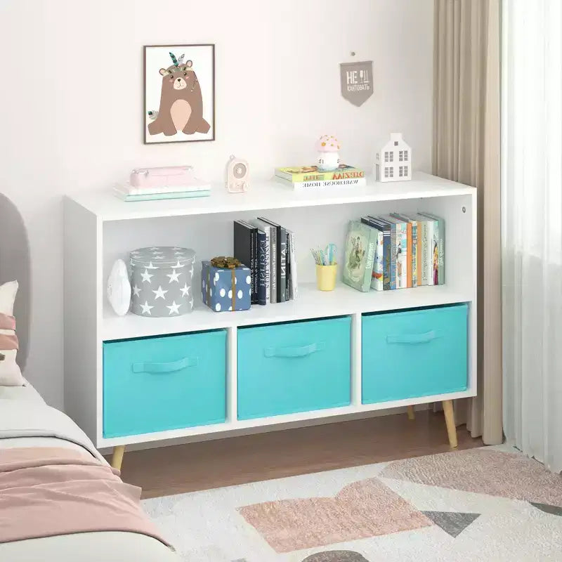 Libreria a 3 cassetti per bambini White & Blue con ripiano superiore