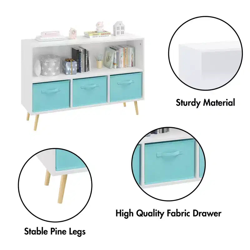 Libreria a 3 cassetti per bambini White & Blue con ripiano superiore