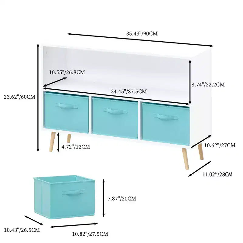 Libreria a 3 cassetti per bambini White & Blue con ripiano superiore