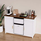 Mobile bar bianco con spazio per frigo e contenitore, larghezza 135 cm, design a 2 ante scanalate per 1–2 utenti