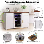 Mobile bar bianco con spazio per frigo e contenitore, larghezza 135 cm, design a 2 ante scanalate per 1–2 utenti