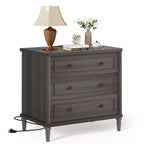 Comodino rustico a 3 cassetti con presa elettrica, stile Mid-Century, per adulti (2 colori)