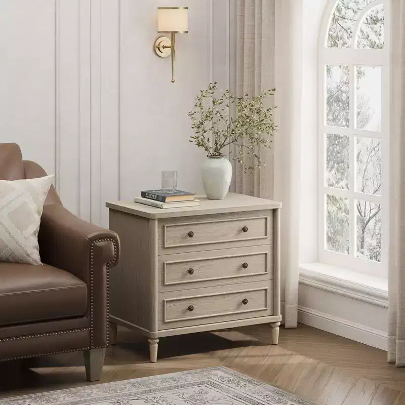 Comodino rustico a 3 cassetti con presa elettrica, stile Mid-Century, per adulti (2 colori)