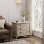 Comodino rustico a 3 cassetti con presa elettrica, stile Mid-Century, per adulti (2 colori)