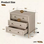 Comodino rustico a 3 cassetti con presa elettrica, stile Mid-Century, per adulti (2 colori)