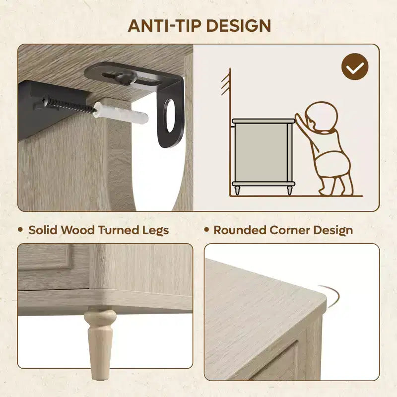 Comodino rustico a 3 cassetti con presa elettrica, stile Mid-Century, per adulti (2 colori)