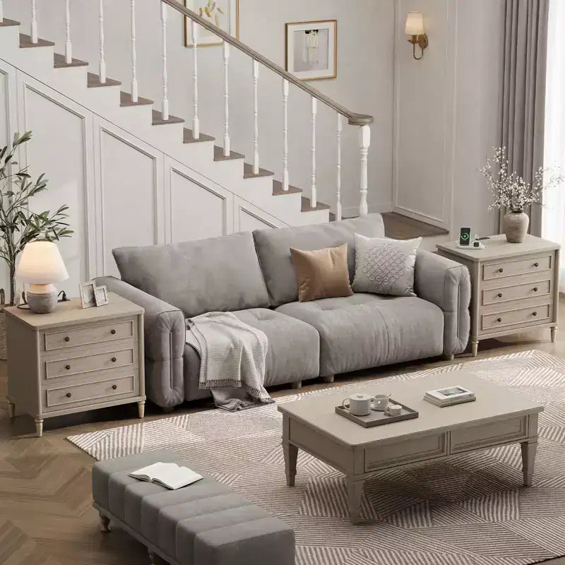 Comodino rustico a 3 cassetti con presa elettrica, stile Mid-Century, per adulti (2 colori)