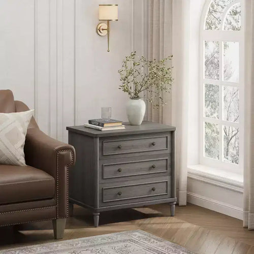 Comodino rustico a 3 cassetti con presa elettrica, stile Mid-Century, per adulti (2 colori)