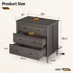 Comodino rustico a 3 cassetti con presa elettrica, stile Mid-Century, per adulti (2 colori)