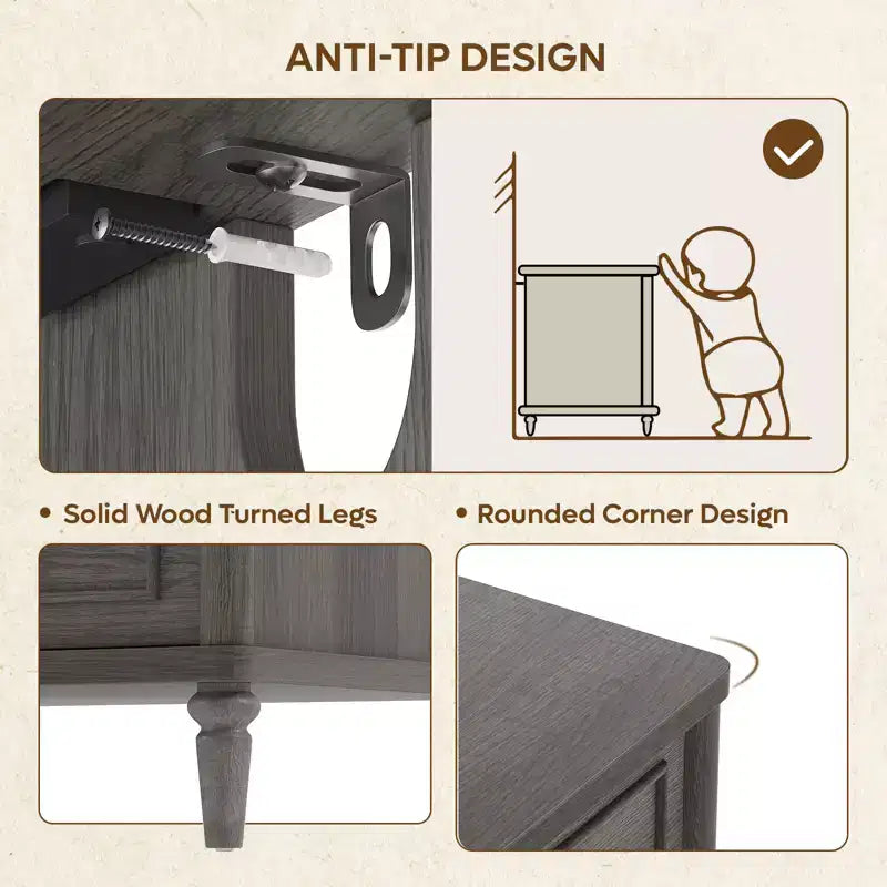 Comodino rustico a 3 cassetti con presa elettrica, stile Mid-Century, per adulti (2 colori)