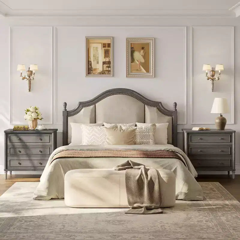 Comodino rustico a 3 cassetti con presa elettrica, stile Mid-Century, per adulti (2 colori)