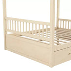 Letto a Baldacchino in Legno Naturale/Noce con Cassetti Contenitori, Queen/King, 2 Posti