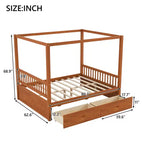 Letto a Baldacchino in Legno Naturale/Noce con Cassetti Contenitori, Queen/King, 2 Posti