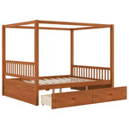 Letto a Baldacchino in Legno Naturale/Noce con Cassetti Contenitori, Queen/King, 2 Posti