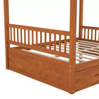 Letto a Baldacchino in Legno Naturale/Noce con Cassetti Contenitori, Queen/King, 2 Posti