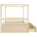 Letto a Baldacchino in Legno Naturale/Noce con Cassetti Contenitori, Queen/King, 2 Posti