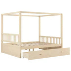 Letto a Baldacchino in Legno Naturale/Noce con Cassetti Contenitori, Queen/King, 2 Posti