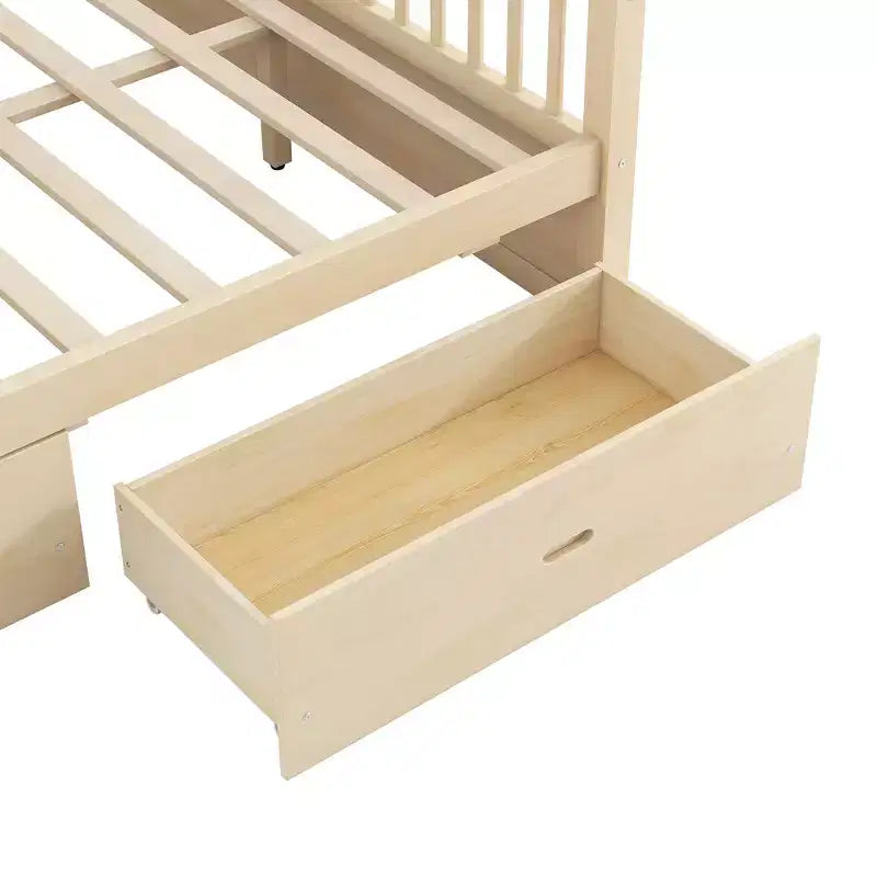 Letto a Baldacchino in Legno Naturale/Noce con Cassetti Contenitori, Queen/King, 2 Posti