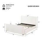 Letto Queen imbottito in tessuto Boucle bianco con testiera e pediera imbottite