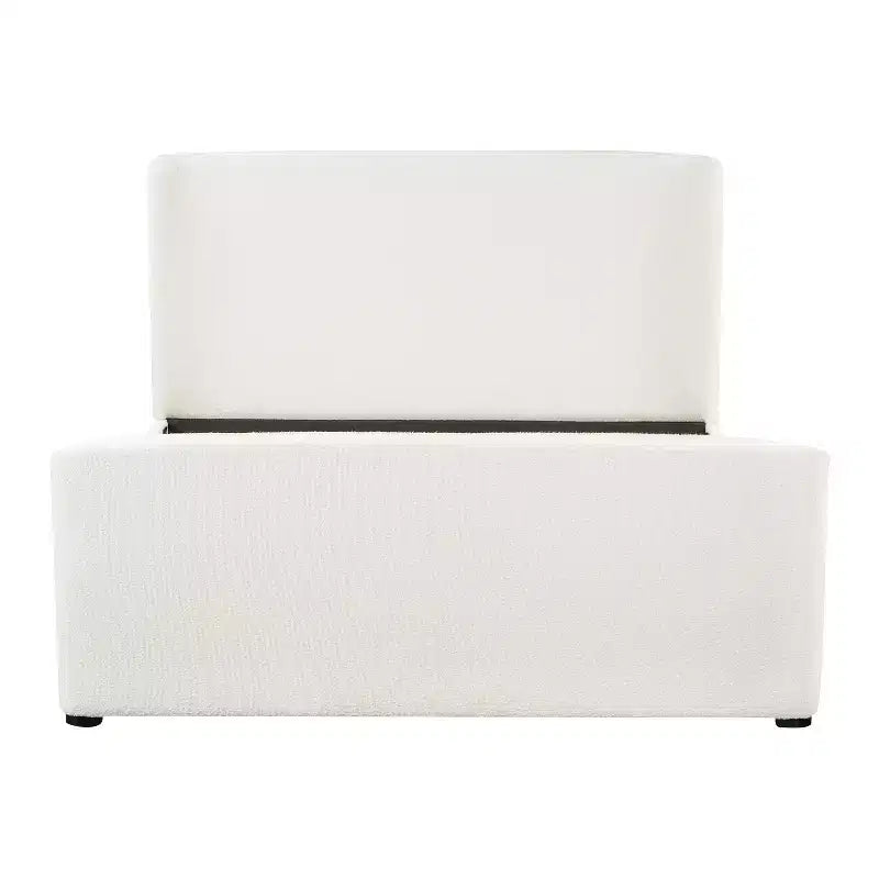 Letto Queen imbottito in tessuto Boucle bianco con testiera e pediera imbottite