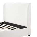 Letto Queen imbottito in tessuto Boucle bianco con testiera e pediera imbottite