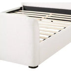 Letto Queen imbottito in tessuto Boucle bianco con testiera e pediera imbottite