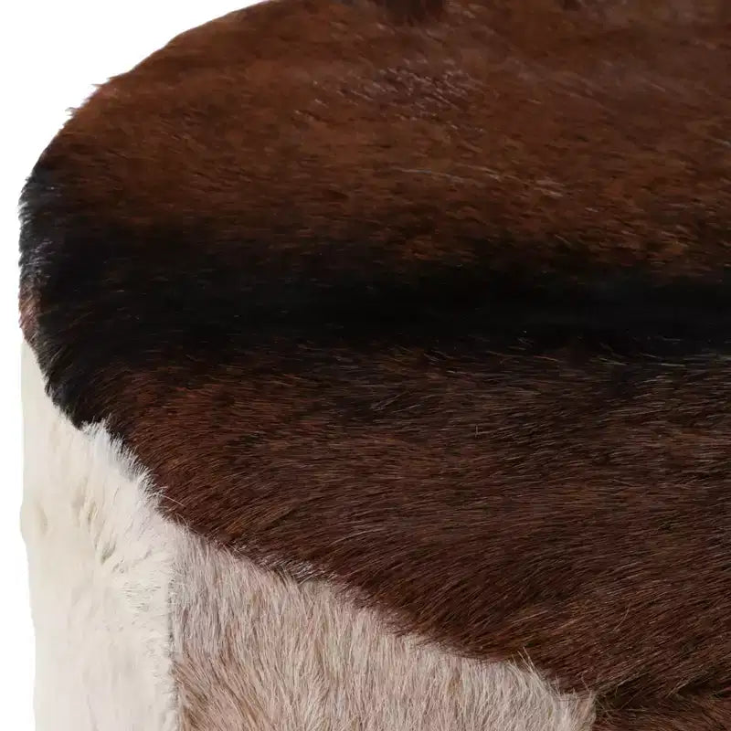 Pouf Contenitore Decorativo con Stampa Mucca e Piedini a Sfera - Comodo Pouf Poggiapiedi Versatile, Sgabello per Soggiorno - 20 pollici, Marrone e Avorio