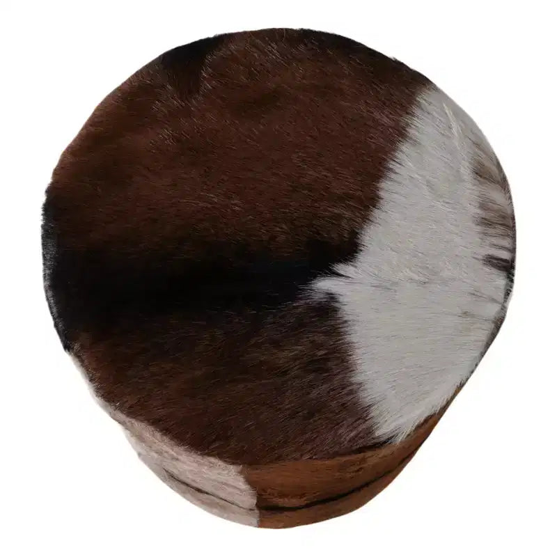 Pouf Contenitore Decorativo con Stampa Mucca e Piedini a Sfera - Comodo Pouf Poggiapiedi Versatile, Sgabello per Soggiorno - 20 pollici, Marrone e Avorio