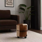 Pouf Contenitore Decorativo con Stampa Mucca e Piedini a Sfera - Comodo Pouf Poggiapiedi Versatile, Sgabello per Soggiorno - 20 pollici, Marrone e Avorio