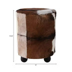 Pouf Contenitore Decorativo con Stampa Mucca e Piedini a Sfera - Comodo Pouf Poggiapiedi Versatile, Sgabello per Soggiorno - 20 pollici, Marrone e Avorio