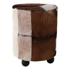 Pouf Contenitore Decorativo con Stampa Mucca e Piedini a Sfera - Comodo Pouf Poggiapiedi Versatile, Sgabello per Soggiorno - 20 pollici, Marrone e Avorio