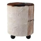 Pouf Contenitore Decorativo con Stampa Mucca e Piedini a Sfera - Comodo Pouf Poggiapiedi Versatile, Sgabello per Soggiorno - 20 pollici, Marrone e Avorio