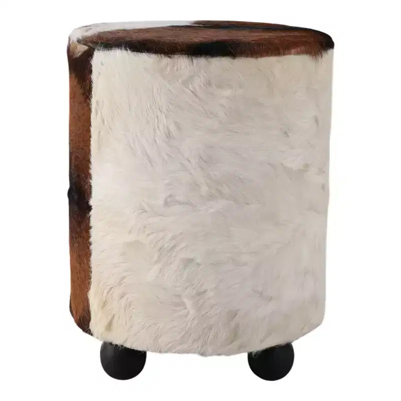 Pouf Contenitore Decorativo con Stampa Mucca e Piedini a Sfera - Comodo Pouf Poggiapiedi Versatile, Sgabello per Soggiorno - 20 pollici, Marrone e Avorio