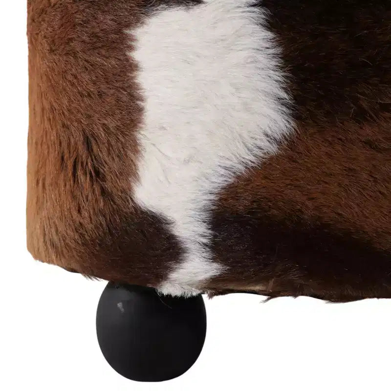 Pouf Contenitore Decorativo con Stampa Mucca e Piedini a Sfera - Comodo Pouf Poggiapiedi Versatile, Sgabello per Soggiorno - 20 pollici, Marrone e Avorio