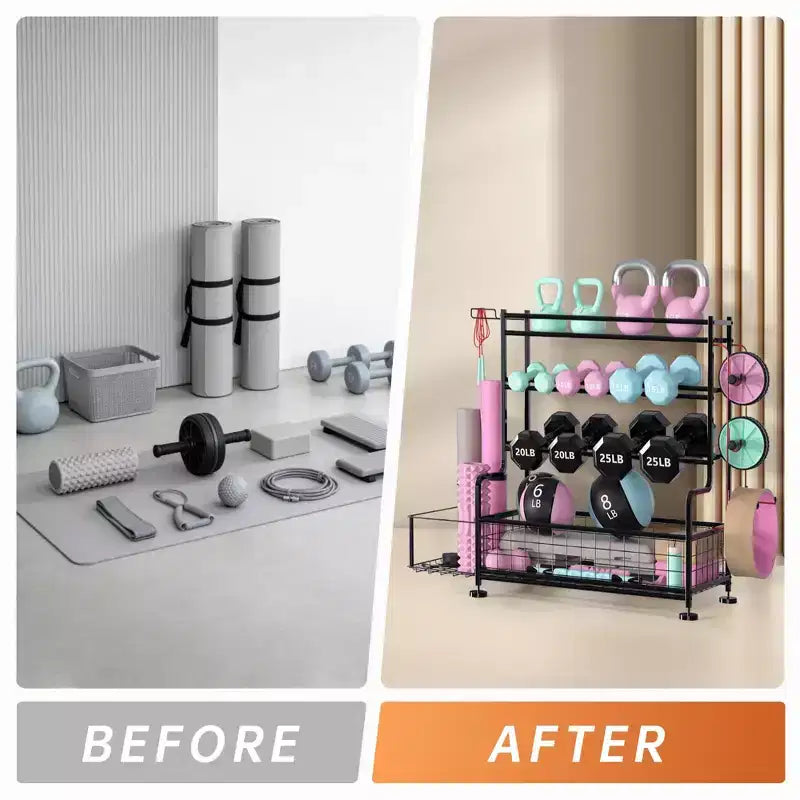 Rastrelliera per Attrezzi Fitness a 4 Livelli Compatta: Contiene Manubri, Tappetini Yoga e Altro, Resistente Fino a 10 kg, Organizer Salvaspazio 46,7x39,5x25,4 cm per Palestre Domestiche
