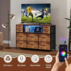 Cassettiera con struttura in metallo, mobili contenitore con 11 cassetti in tessuto, mobile TV con luci LED e stazione di ricarica, adatta per camera da letto e soggiorno