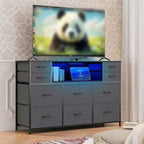Cassettiera con struttura in metallo, mobili contenitore con 11 cassetti in tessuto, mobile TV con luci LED e stazione di ricarica, adatta per camera da letto e soggiorno