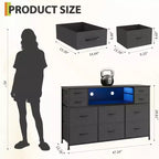 Cassettiera con struttura in metallo, mobili contenitore con 11 cassetti in tessuto, mobile TV con luci LED e stazione di ricarica, adatta per camera da letto e soggiorno