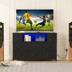 Cassettiera con struttura in metallo, mobili contenitore con 11 cassetti in tessuto, mobile TV con luci LED e stazione di ricarica, adatta per camera da letto e soggiorno