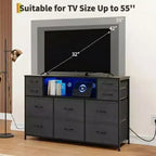 Cassettiera con struttura in metallo, mobili contenitore con 11 cassetti in tessuto, mobile TV con luci LED e stazione di ricarica, adatta per camera da letto e soggiorno