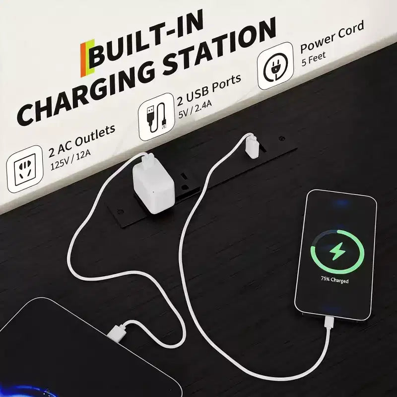 Cassettiera con struttura in metallo, mobili contenitore con 11 cassetti in tessuto, mobile TV con luci LED e stazione di ricarica, adatta per camera da letto e soggiorno