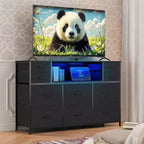 Cassettiera con struttura in metallo, mobili contenitore con 11 cassetti in tessuto, mobile TV con luci LED e stazione di ricarica, adatta per camera da letto e soggiorno