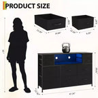 Cassettiera con struttura in metallo, mobili contenitore con 11 cassetti in tessuto, mobile TV con luci LED e stazione di ricarica, adatta per camera da letto e soggiorno