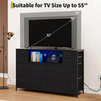 Cassettiera con struttura in metallo, mobili contenitore con 11 cassetti in tessuto, mobile TV con luci LED e stazione di ricarica, adatta per camera da letto e soggiorno