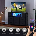 Cassettiera con struttura in metallo, mobili contenitore con 11 cassetti in tessuto, mobile TV con luci LED e stazione di ricarica, adatta per camera da letto e soggiorno
