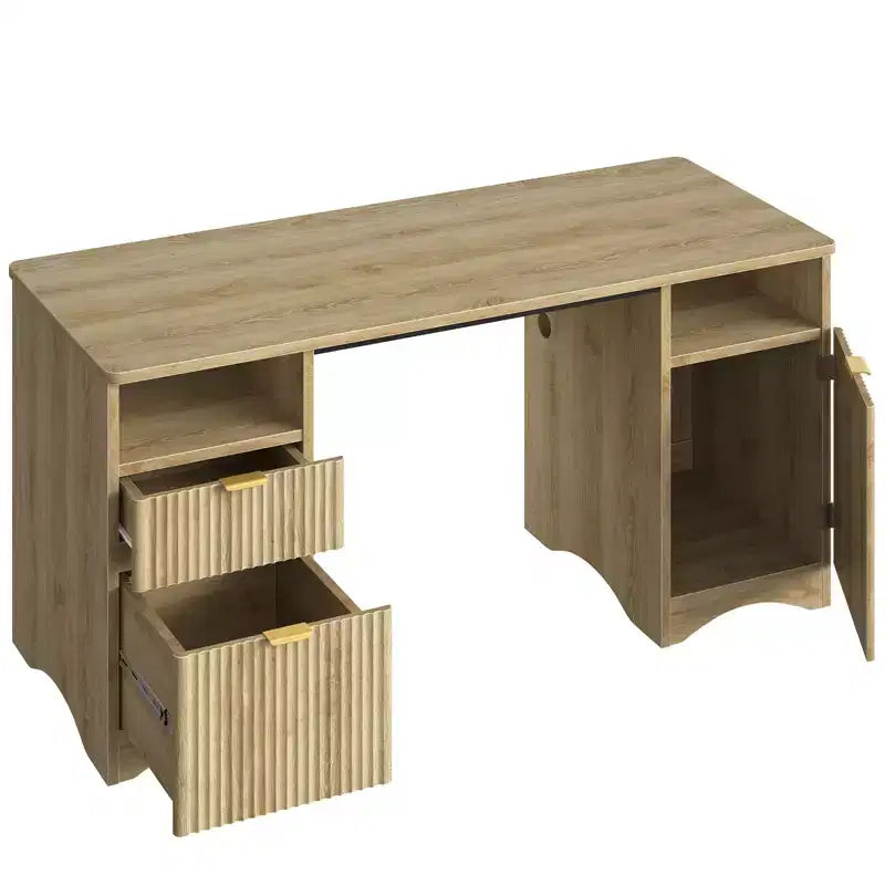 Scrivania direzionale scanalata da 150 cm con contenitore, 2 cassetti e armadietto – Quercia marrone / Quercia naturale, 1 persona