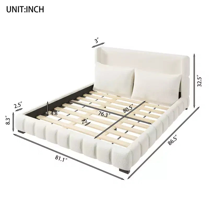 Letto imbottito con 2 cuscini, Bianco/Nero, Misura King/Queen